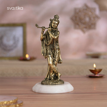 Brass Standing Krishna idol Playing Flute 