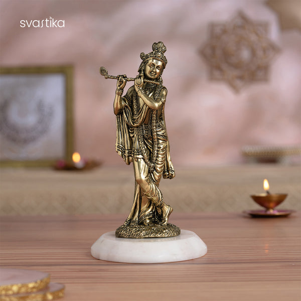 Brass Standing Krishna idol Playing Flute (6 Inch)