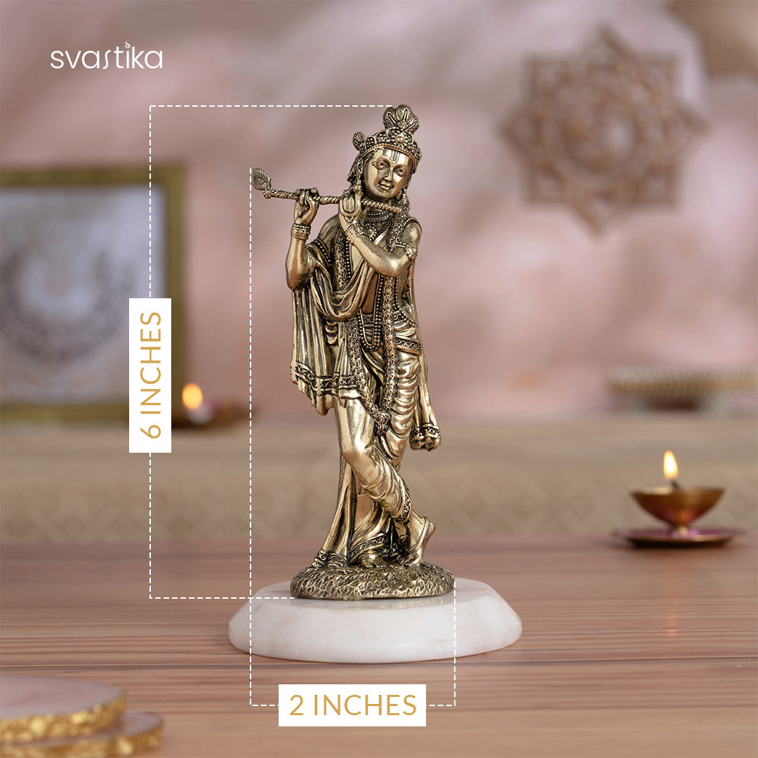 Brass Standing Krishna idol Playing Flute 