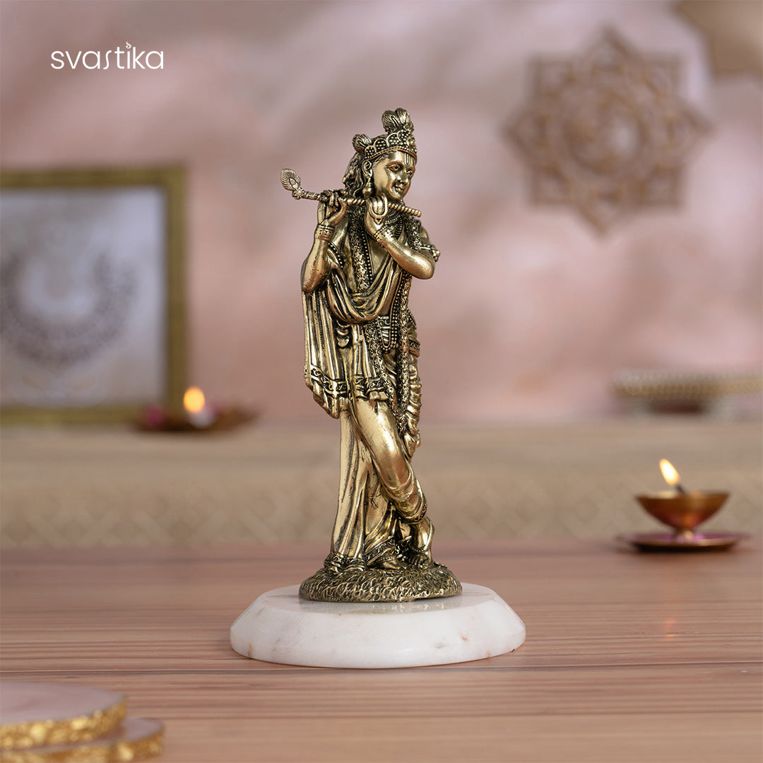 Brass Standing Krishna idol Playing Flute 