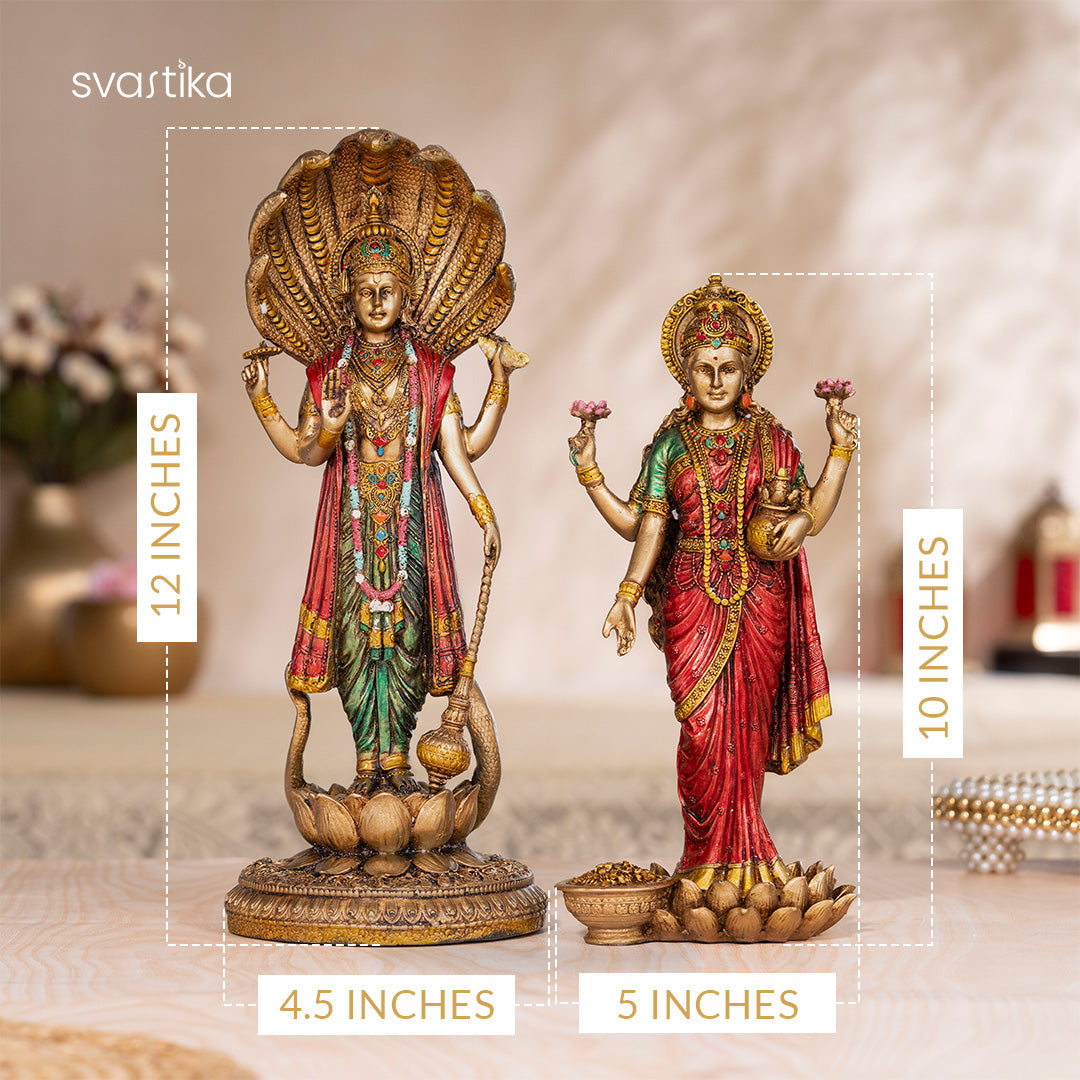 Lord Vishnu & Maa Lakshmi Standing Antique Murti Set