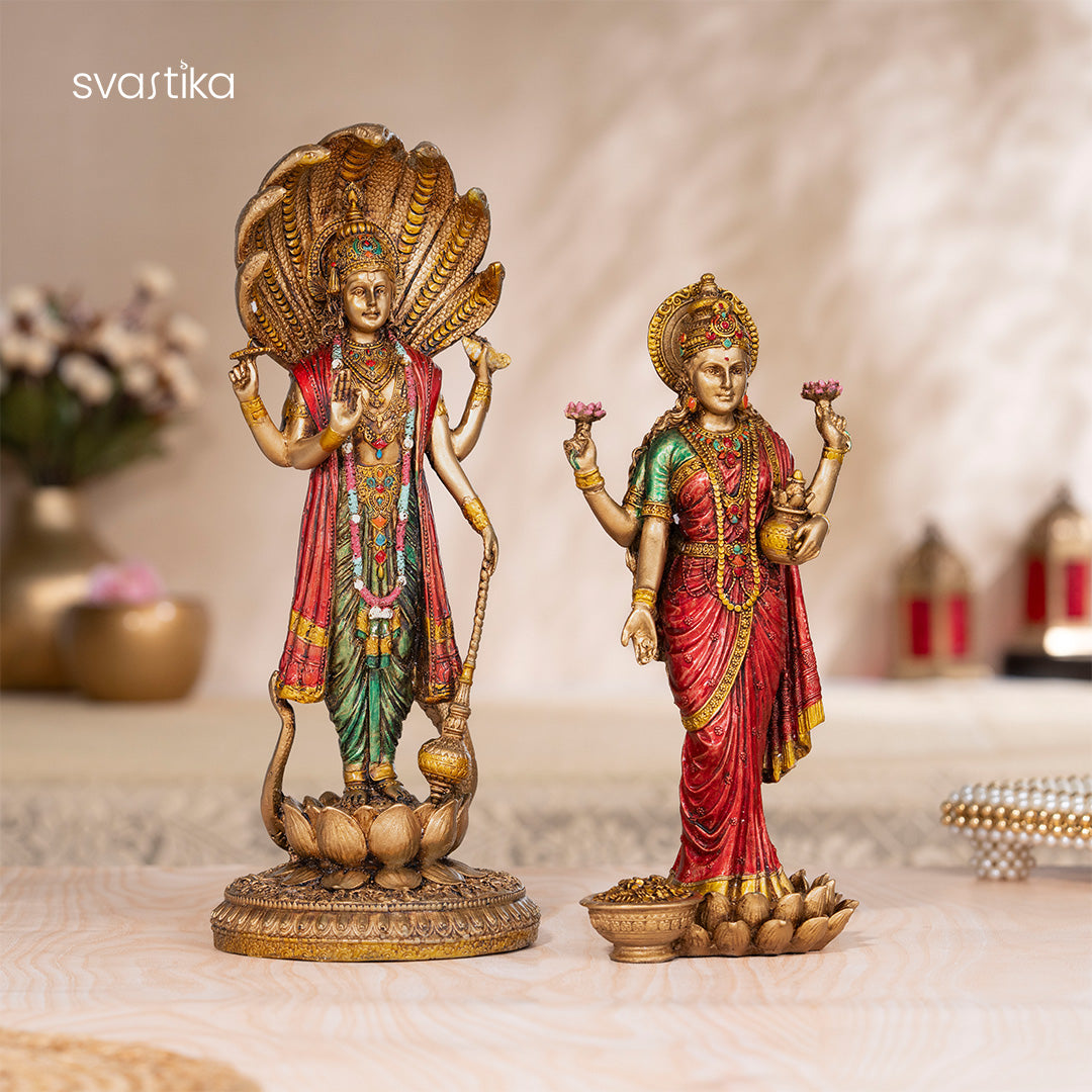 Lord Vishnu & Maa Lakshmi Standing Antique Murti Set