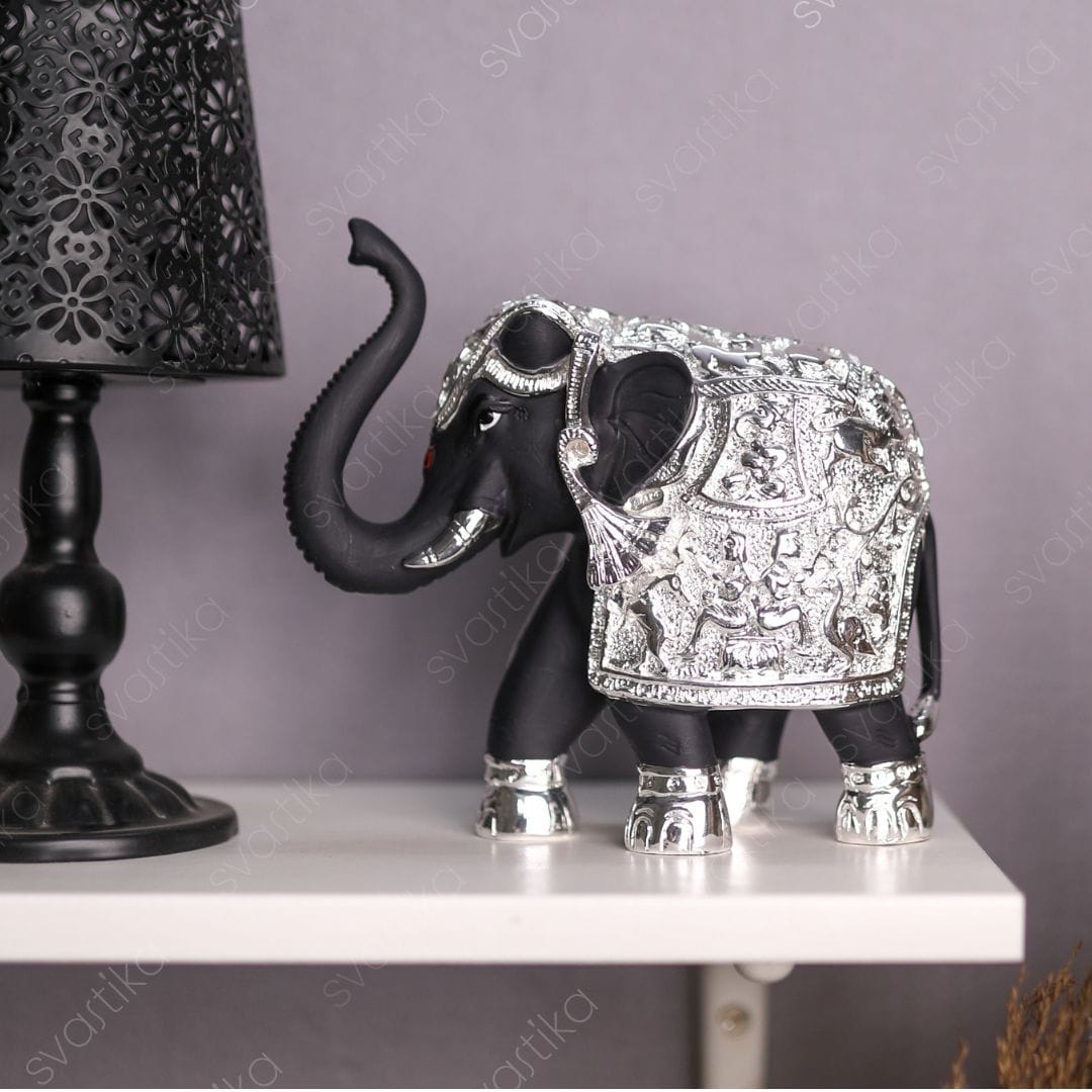 Svastika Vastu Trunk Up Elephant Pair | 24k Gold & Silver Plated Idol (Set of 2)
