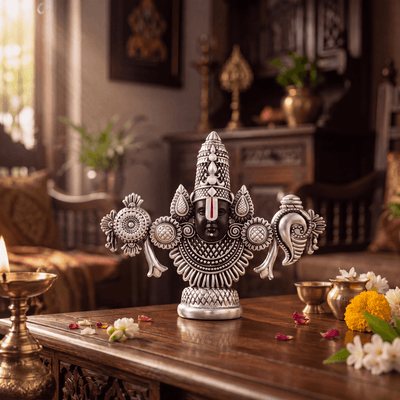 Lord Balaji Face Idol | Pure Silver Plated