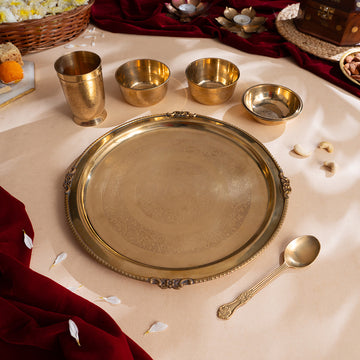 Pure Brass Luxury Bhog Thali Set (12.5 Inch)