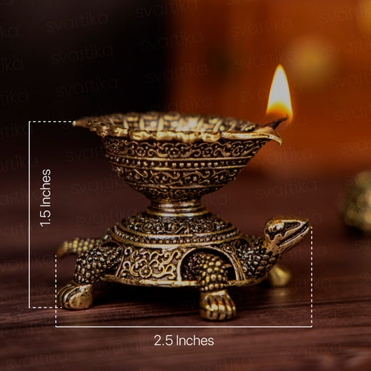 Auspicious 1.5" Brass Tortoise Diya (Pack of 2) | Brass Oil Lamp for Home Entrance, Pooja Room & Vastu Corners