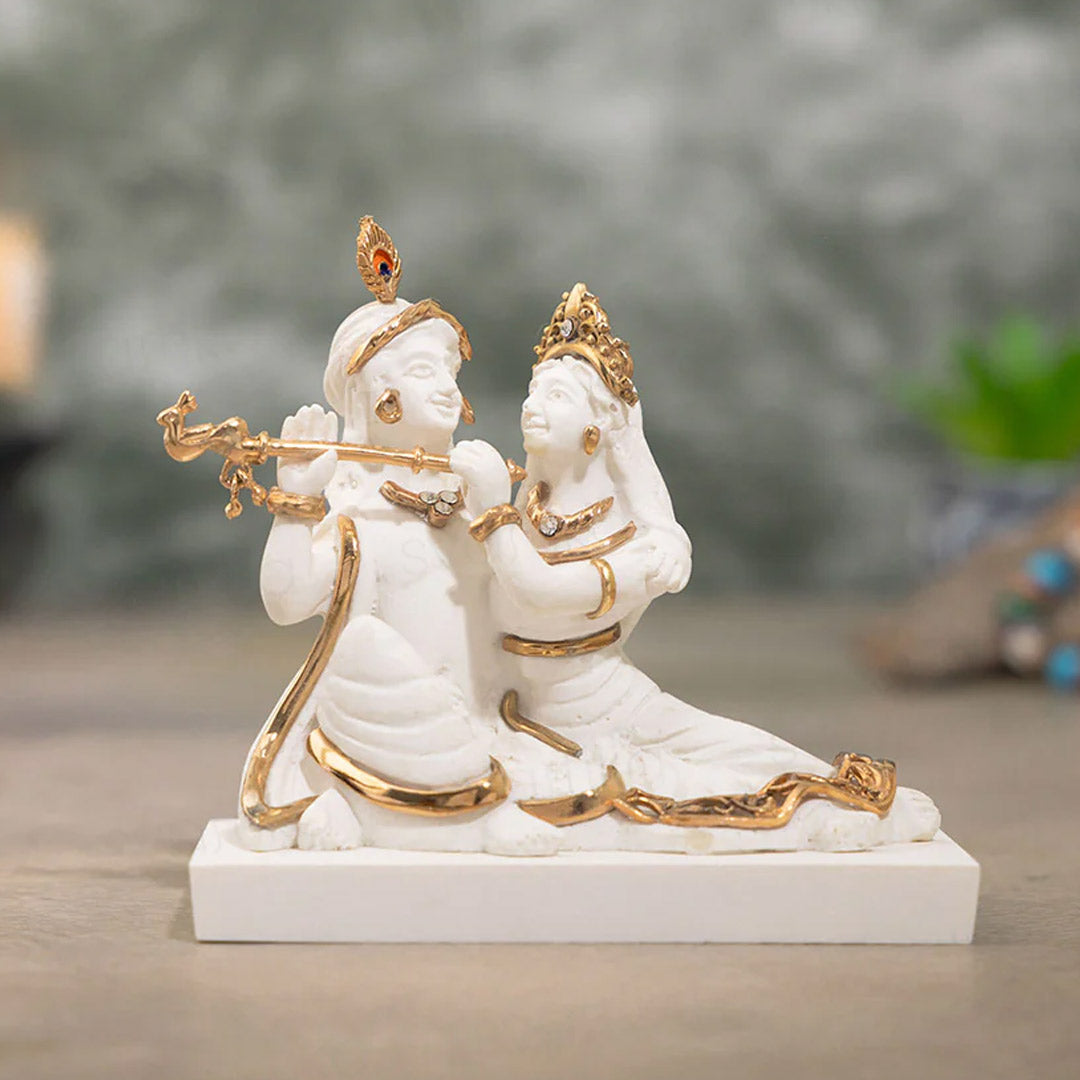 Premium Radha Krishna Murti 3" Marble Dust Murti 24K Gold Plated F