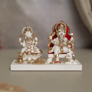 Exquisite White & Gold Lakshmi Ganesh Murti (6 inch)