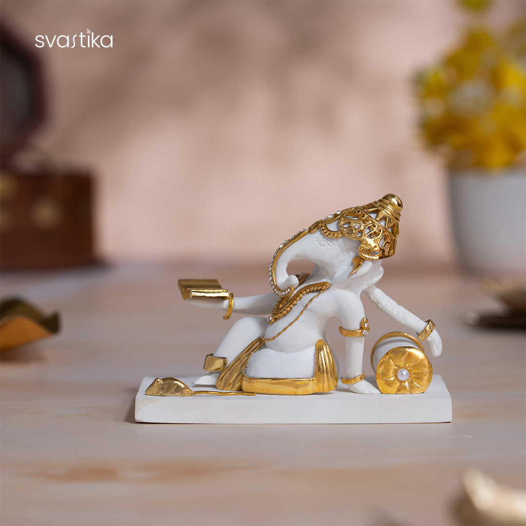 White & Gold Ganesha Reading Idol 