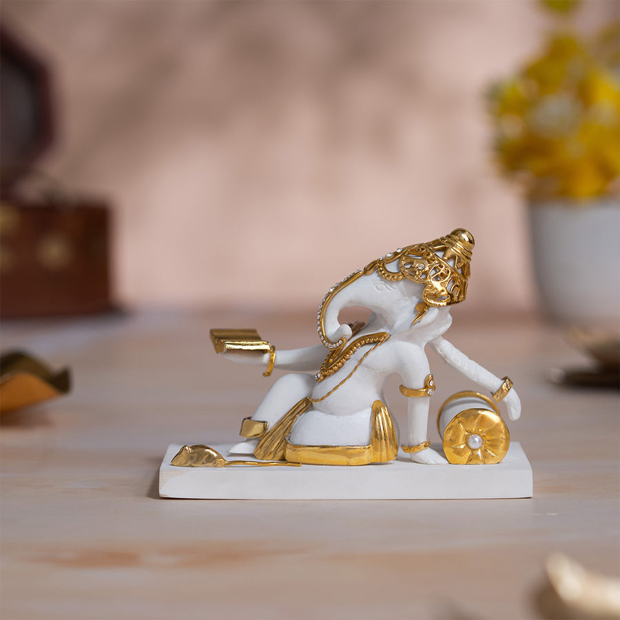 White and gold Ganesha decor idol