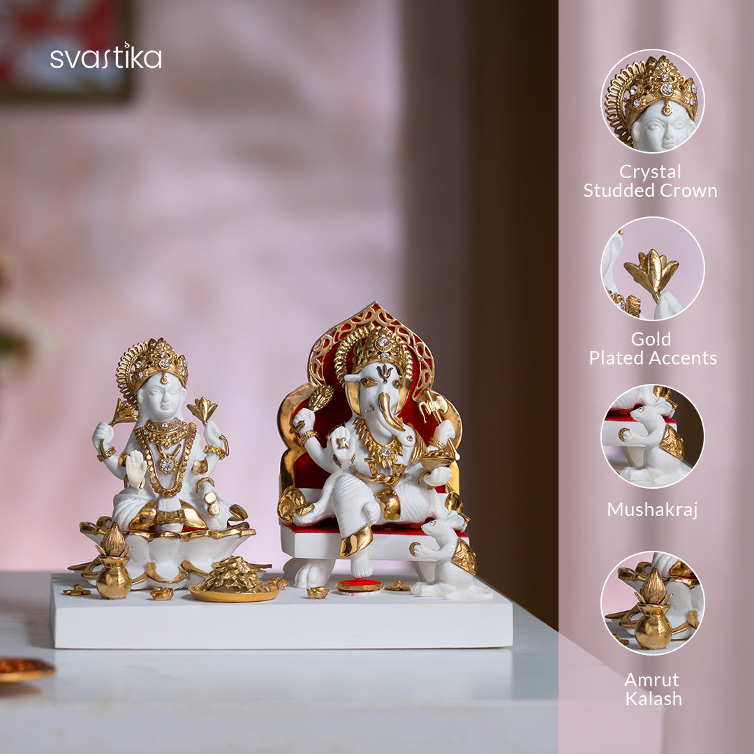 White & Gold Lakshmi Ganesh statue