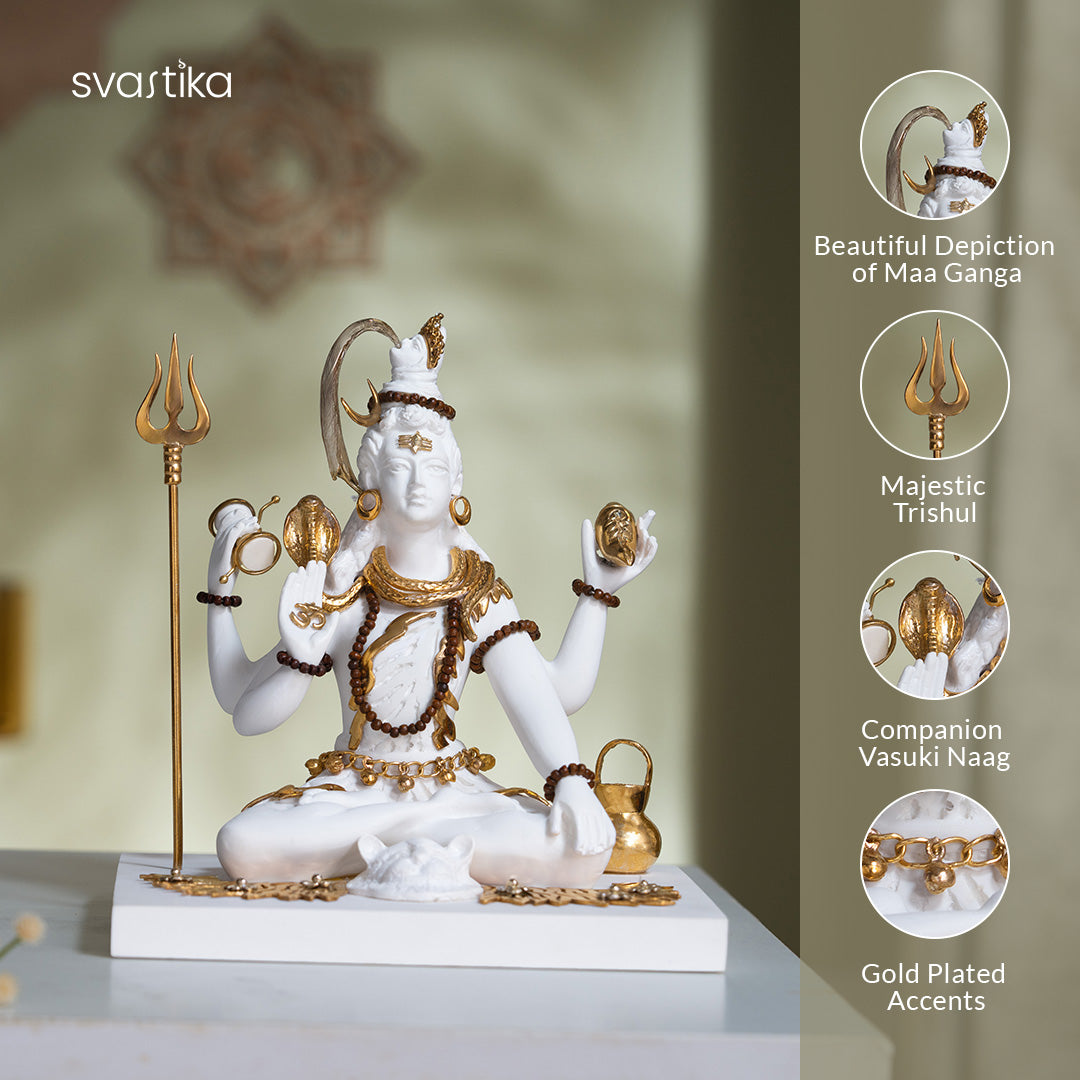 White & Gold Plated Shiva murti With Trishul 