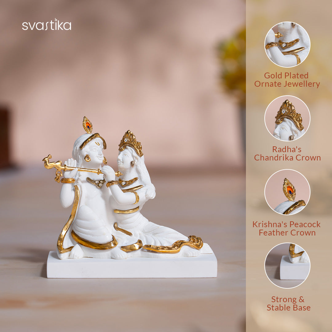 White & Gold  Radha Krishna statue