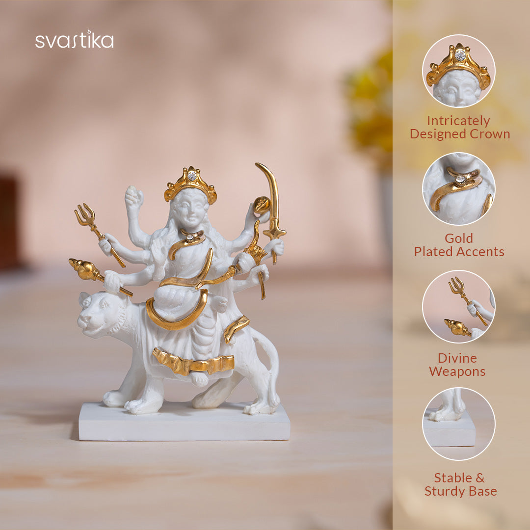 White & Gold Sherawali Mata statue