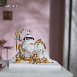 Exquisite White & Gold Shiv Parvati Idol (7 Inch)