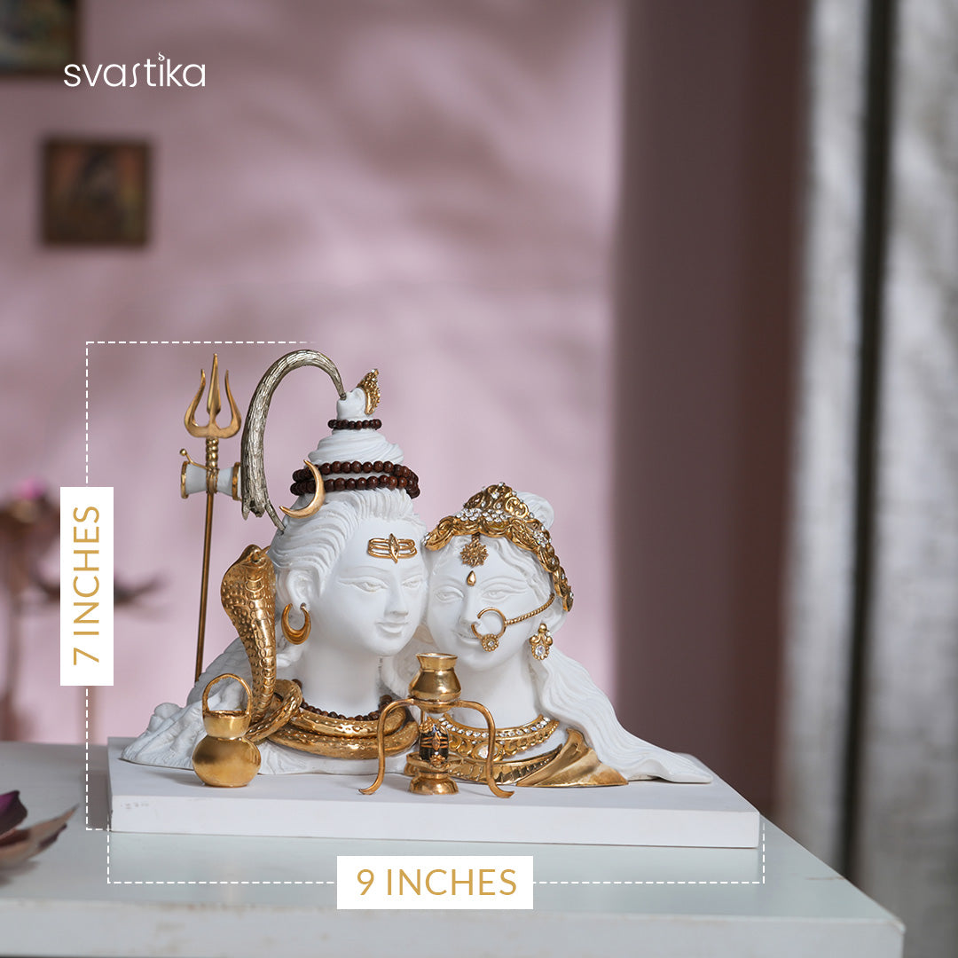 White & Gold Shiv Parvati Idol (7 Inch)