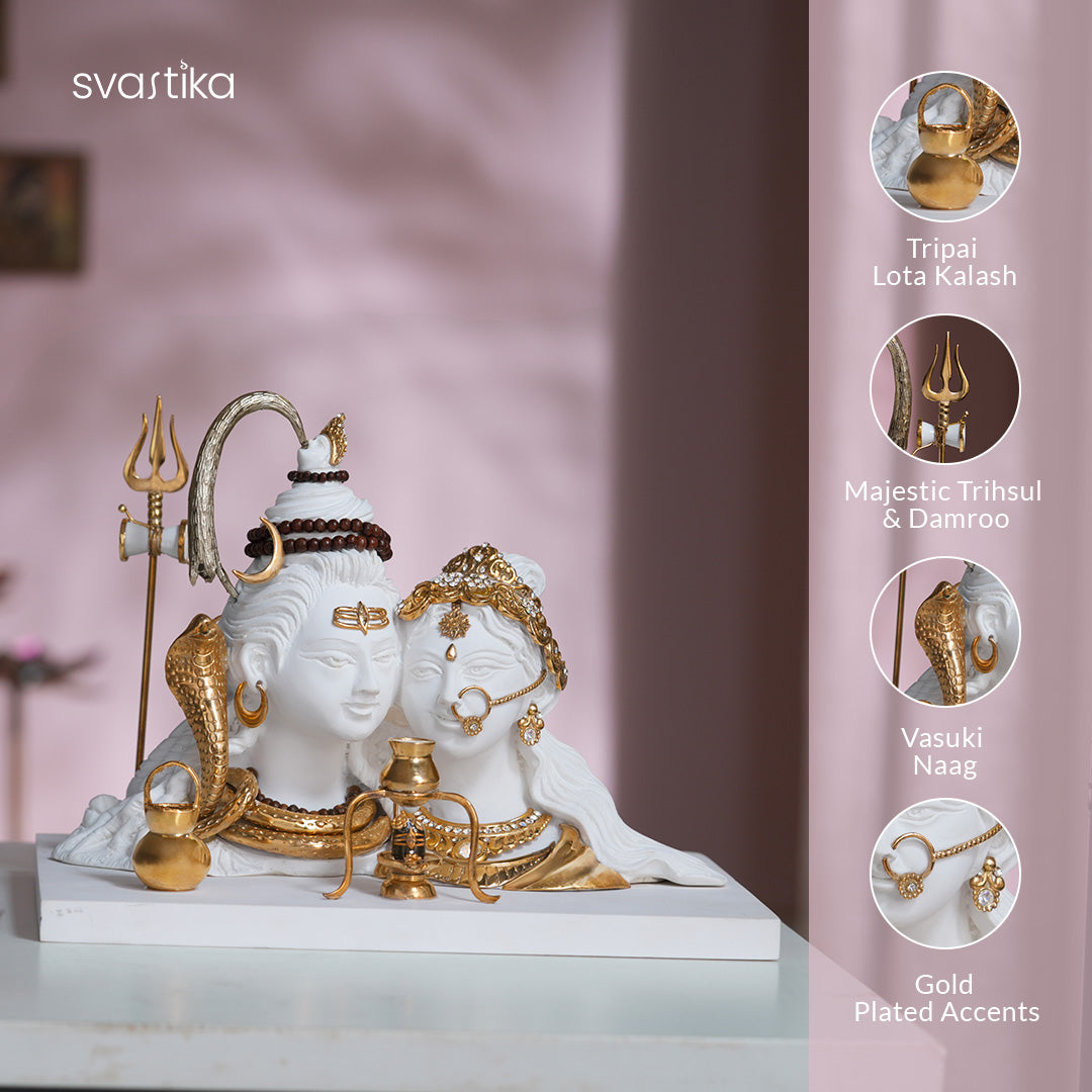 White & Gold Shiv Parvati murti