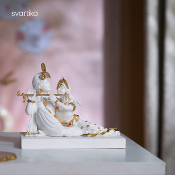 White & Gold Sitting Radha Krishna Murti 