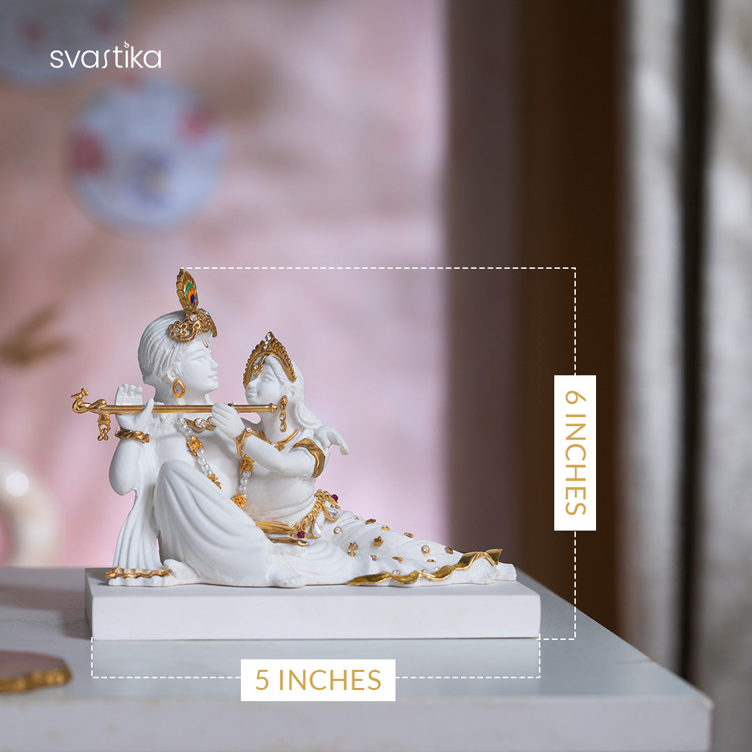 White & Gold Sitting Radha Krishna Murti 