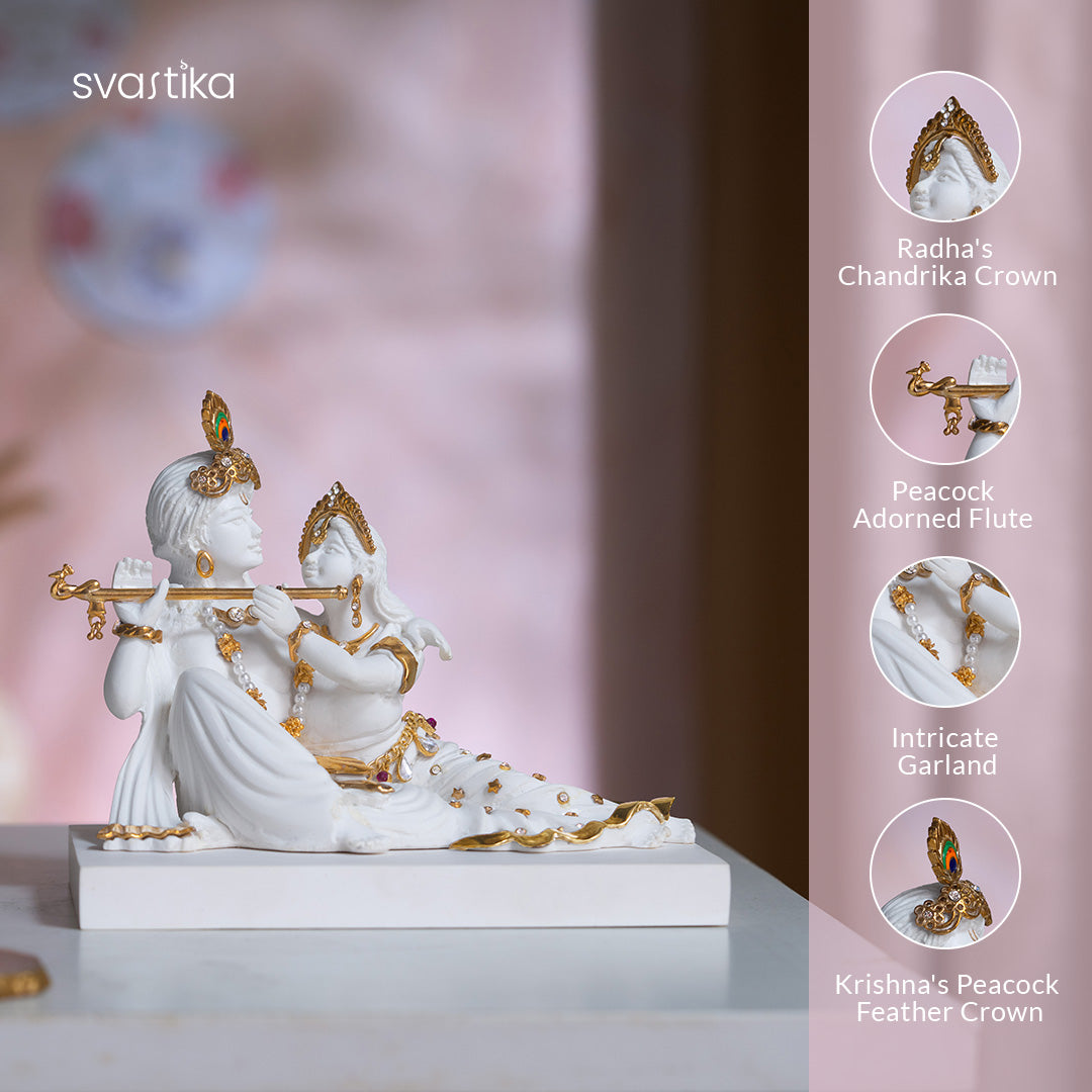 White & Gold Sitting Radha Krishna statue