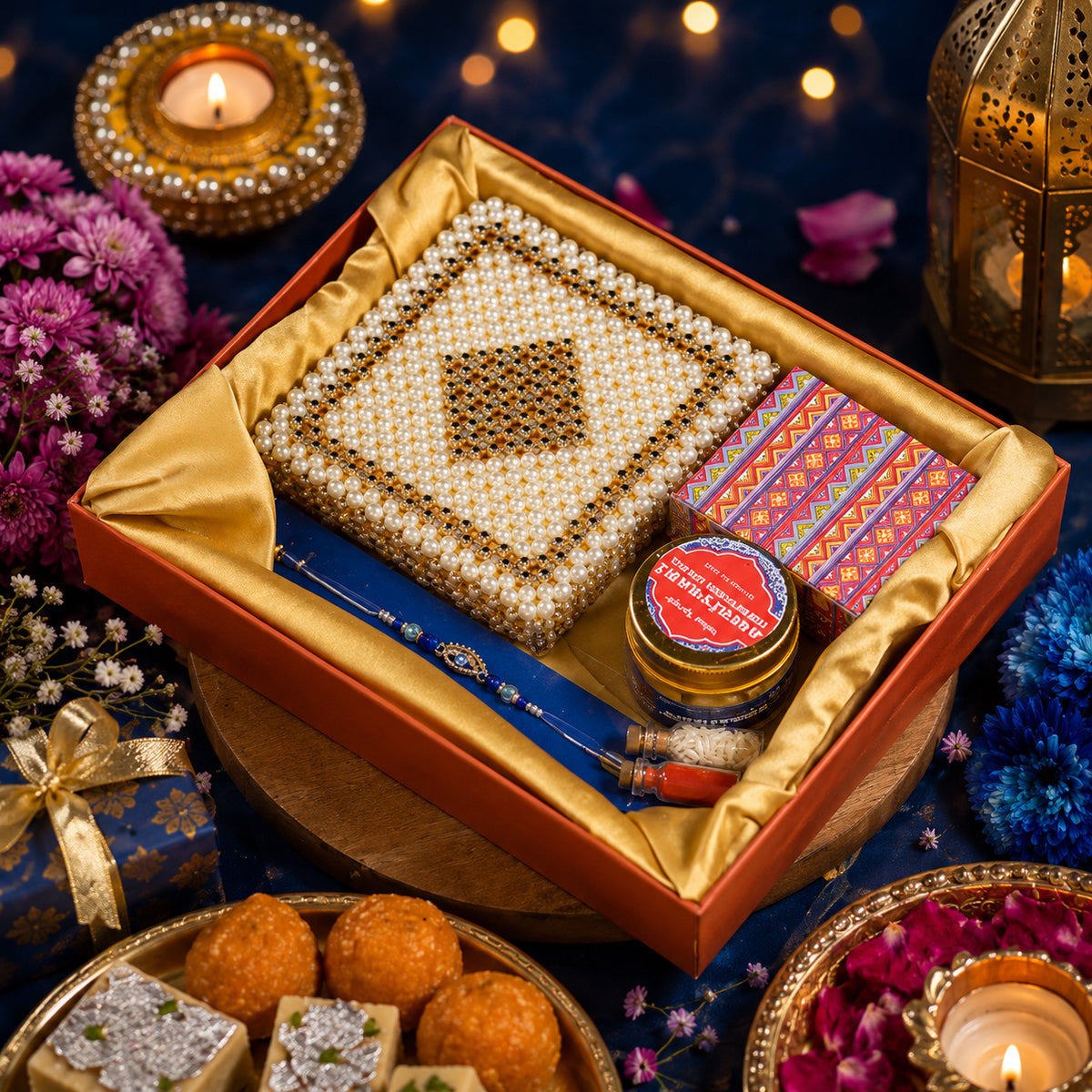 Aastha – Pearl Chowki Rakhi Hamper
