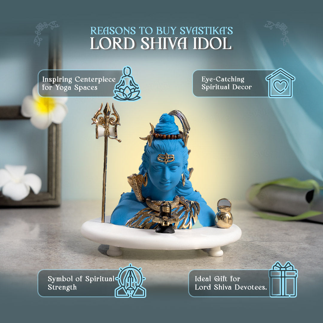 Blue Drop Shiv R Luxurious Blue Neelkanth Shiva Idol - Gold Plated (6.25 Inch)