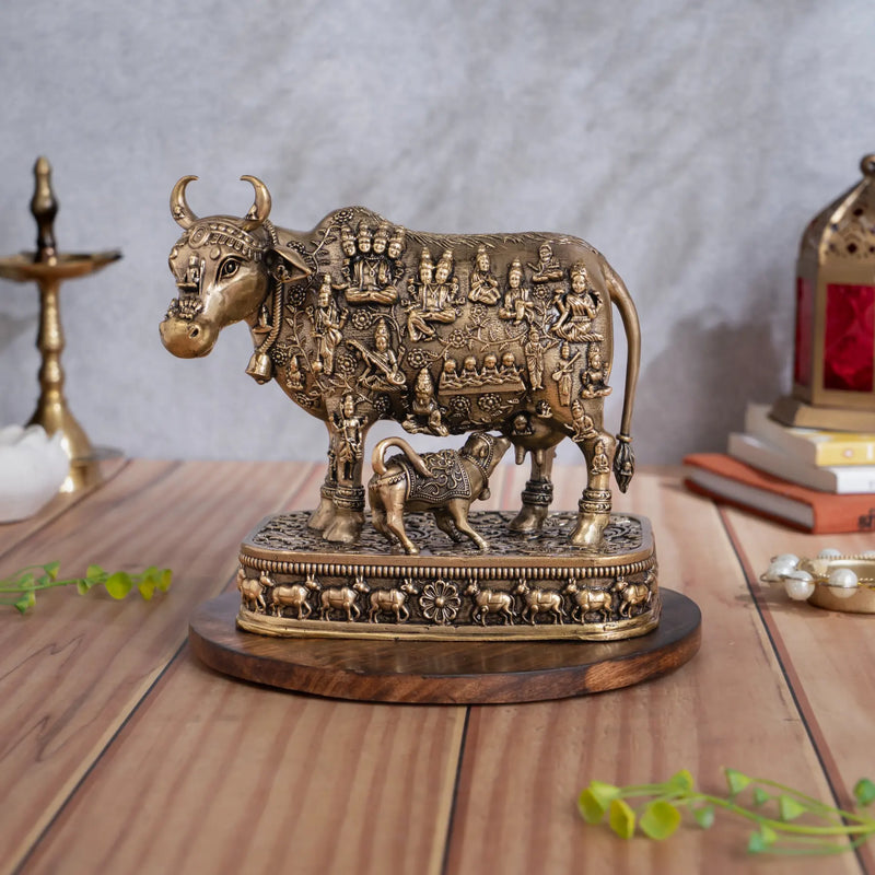 Brass 33 Koti Devi Devta Kamdhenu Cow with Calf