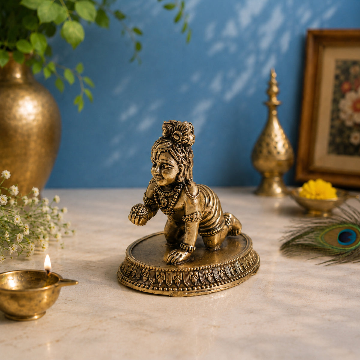 Brass Crawling Laddu Gopal Murti (3 Inch)
