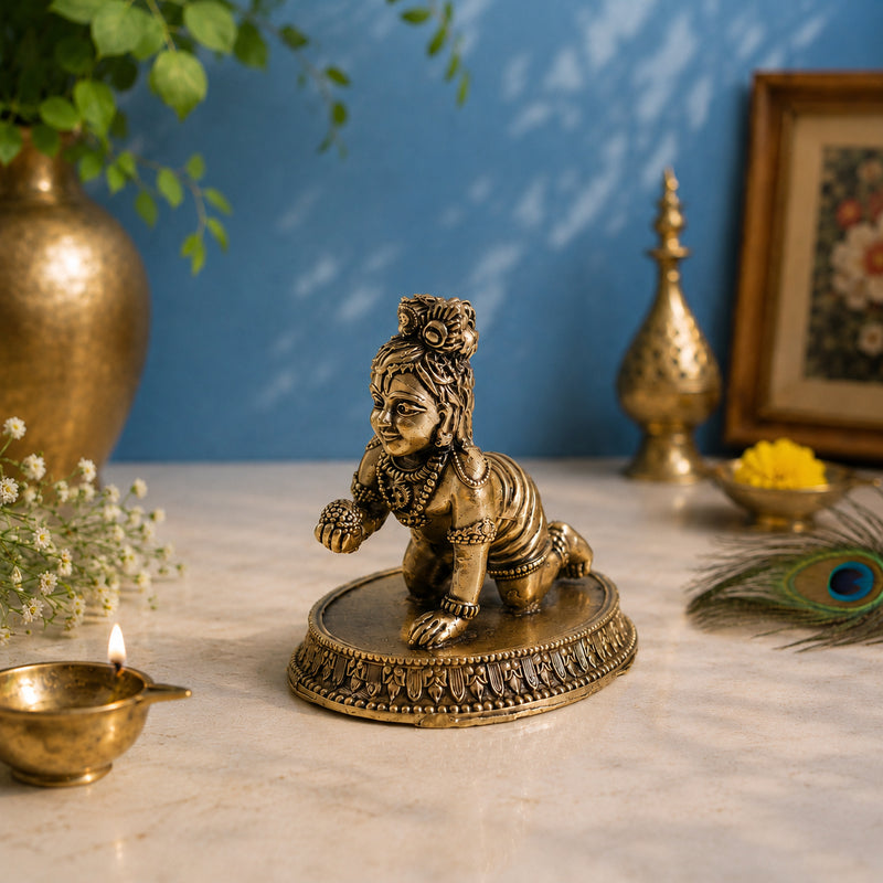 Brass Crawling Laddu Gopal Murti (3 Inch)
