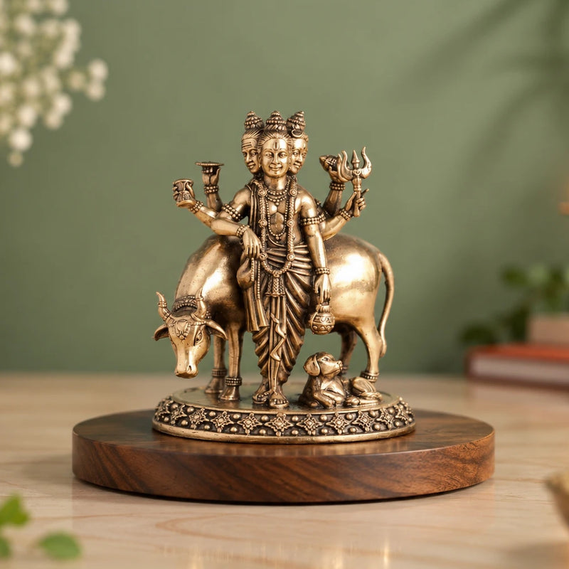 Brass Dattatreya Murti with Cow & Dog (5.5 Inch)