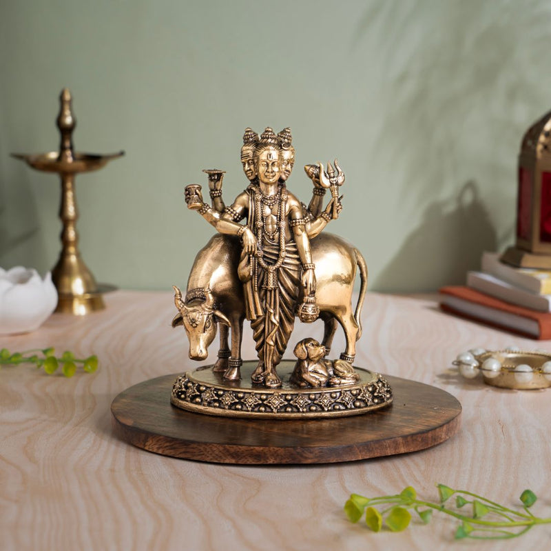 Brass Dattatreya Murti with Cow & Dog (5.5 Inch)