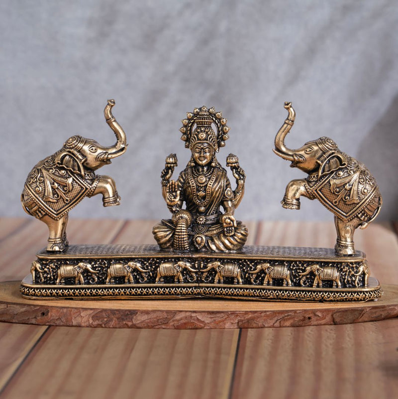 Brass Gaja Lakshmi Murti with Elephant Pair (4.3 Inch)