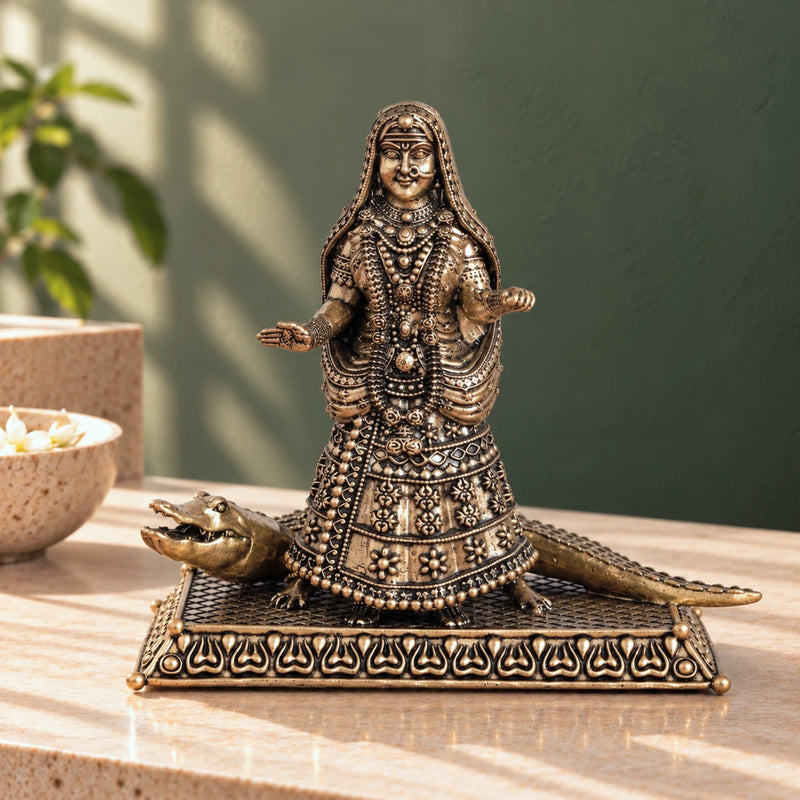 Brass Khodiyar Mata Murti with Trishul & Crocodile Vahana (4.2 Inch)