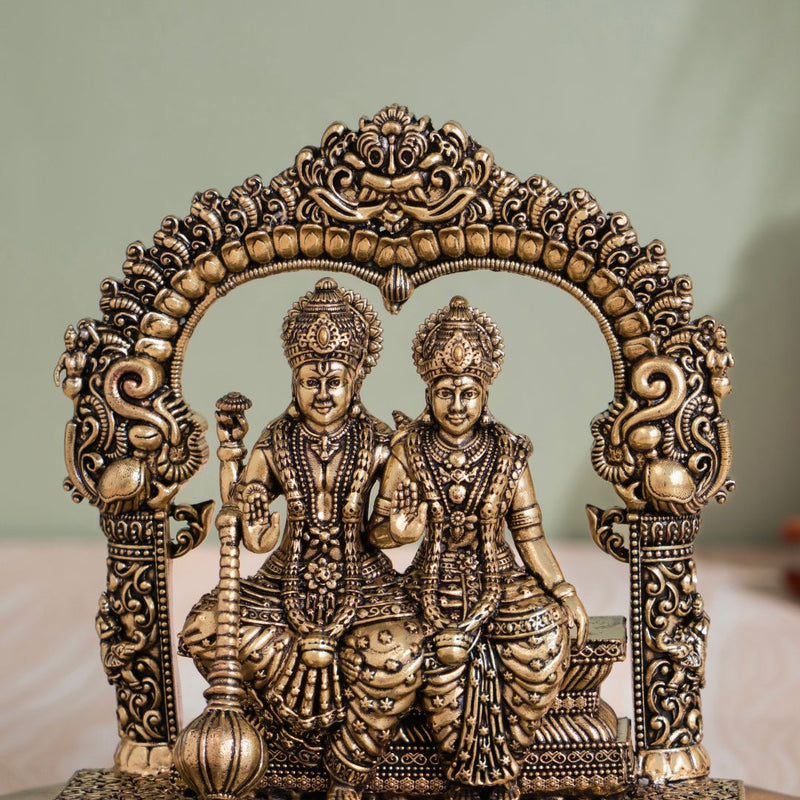 Brass Lakshmi Narayan Murti Seated Under Carved Arch (5 Inch)