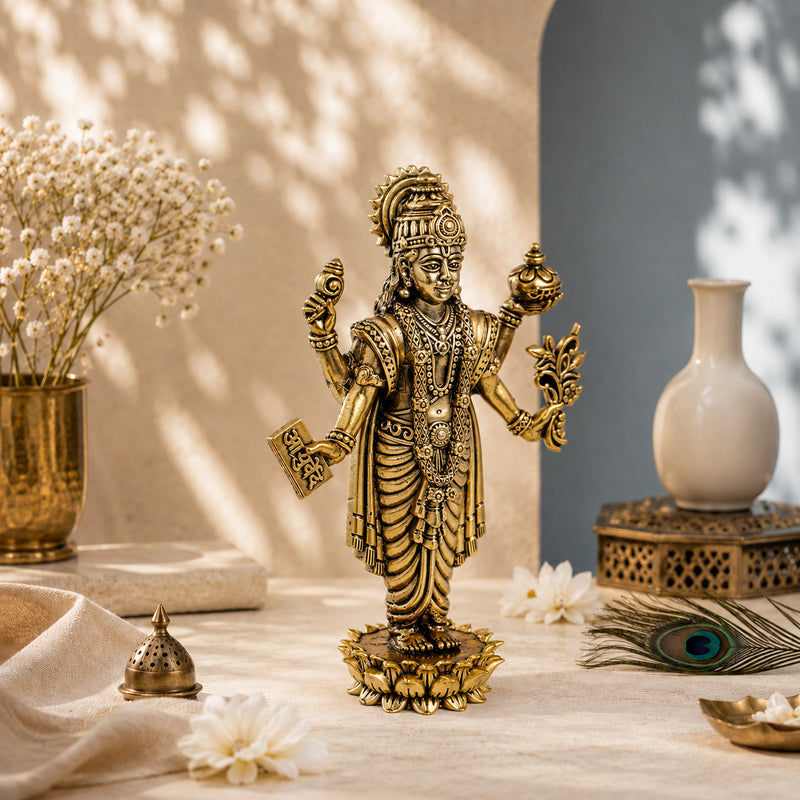 Brass Lord Dhanvantari Murti with Amrit Kalash (6 Inch)