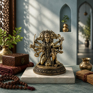 Brass Panchmukhi Hanuman Murti with Sacred Weapons (4.4 Inch)