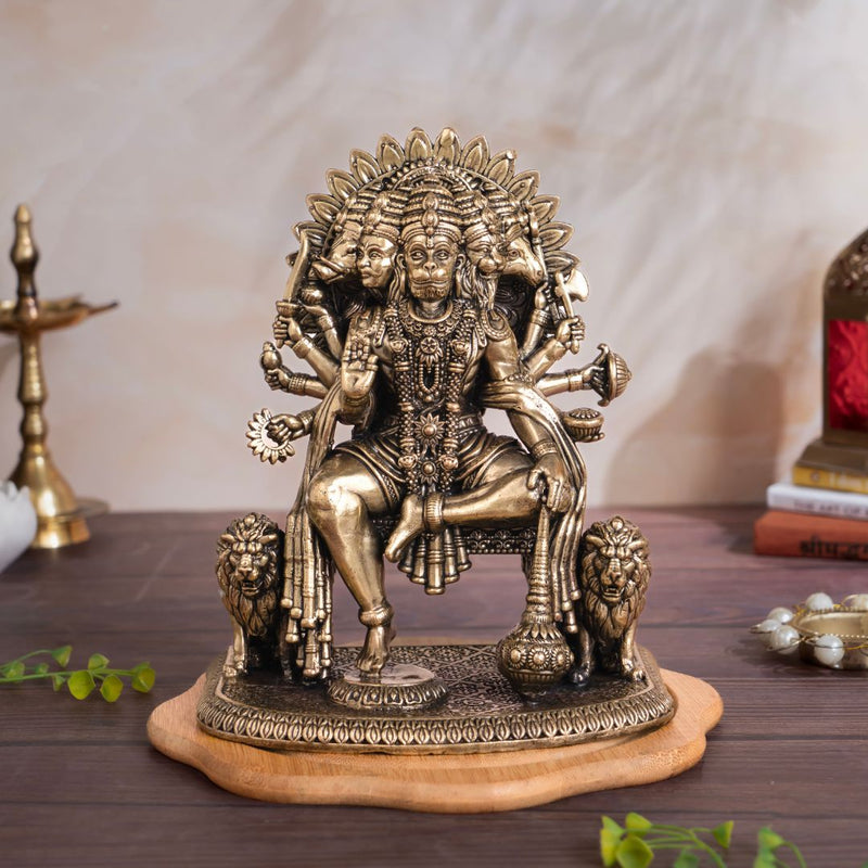 Brass Panchmukhi Hanuman Murti on Sinhasan (7.5 Inch)