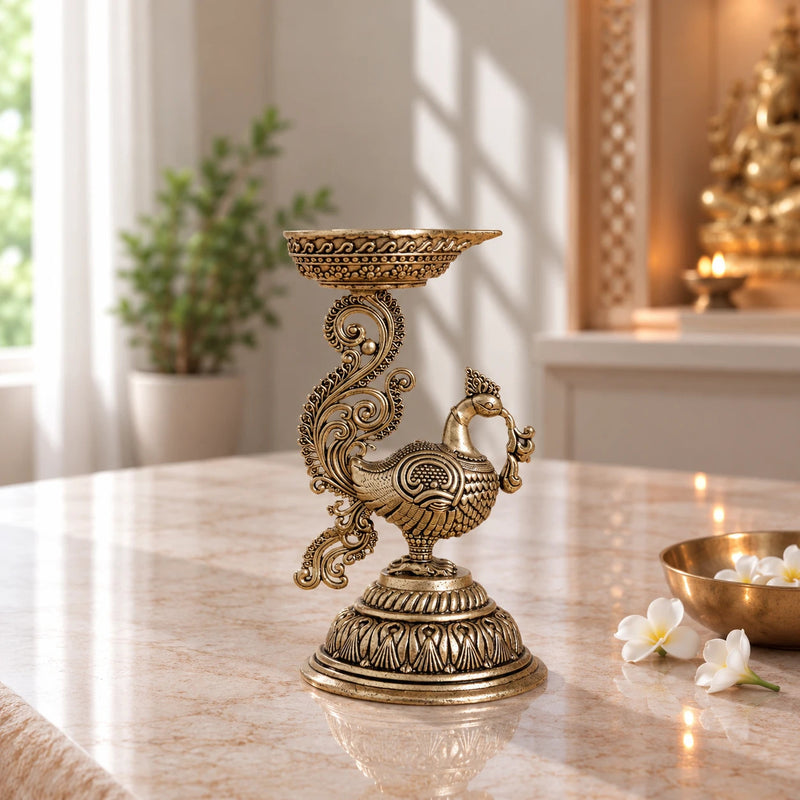 Brass Peacock Standing Diya (5 Inch)