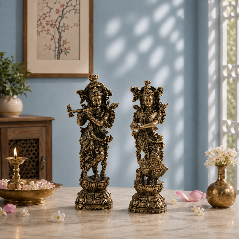 Brass Radha Krishna Standing Murti Pair (8 Inch)