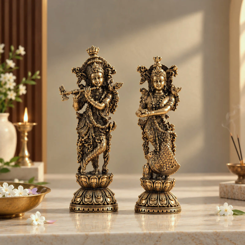 Brass Radha Krishna Standing Murti Pair (8 Inch)