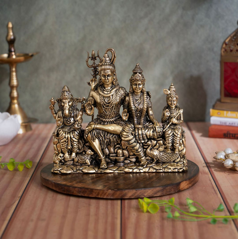 Brass Shiva Parivar Murti with Ganesha & Kartikeya (5.5 Inch)
