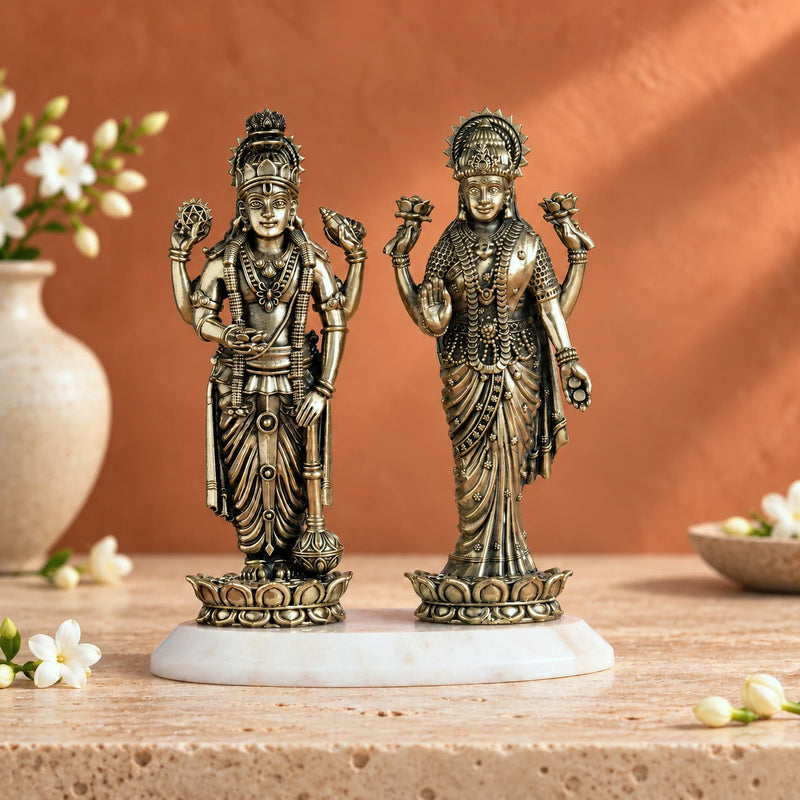 Brass Standing Vishnu Lakshmi Idol Pair (6 Inch)
