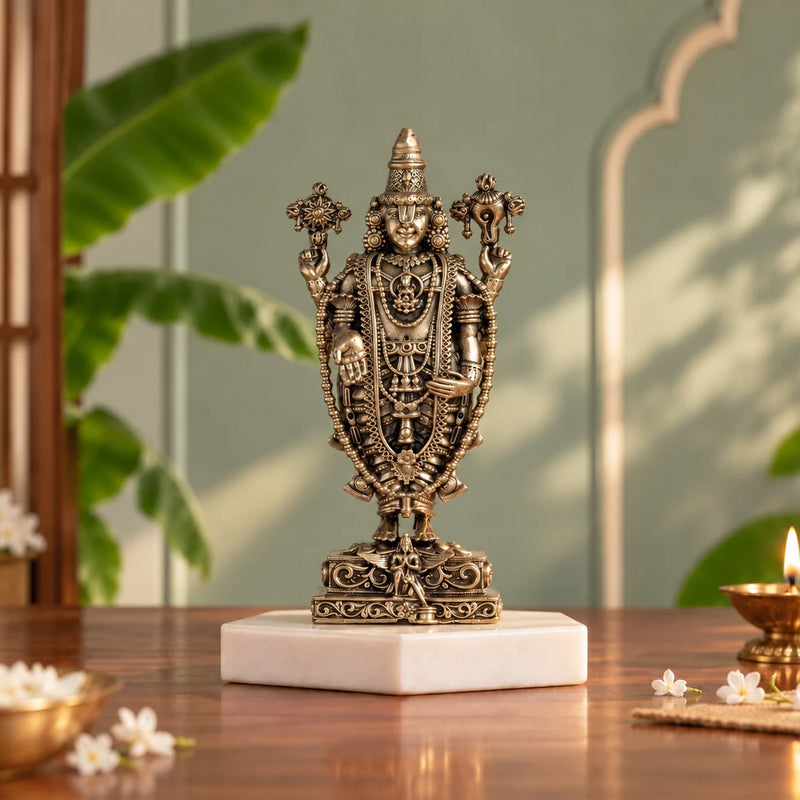 Brass Tirupati Balaji Idol (Venkateshwara) with Garuda Base (6 Inch)