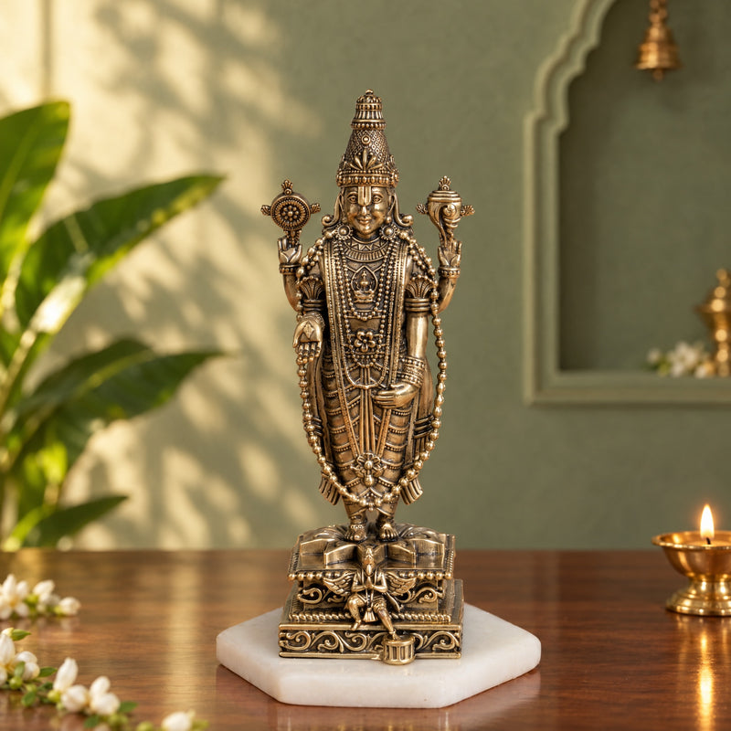 Brass Standing Tirupati Balaji Murti with Garuda Base (8 Inch)