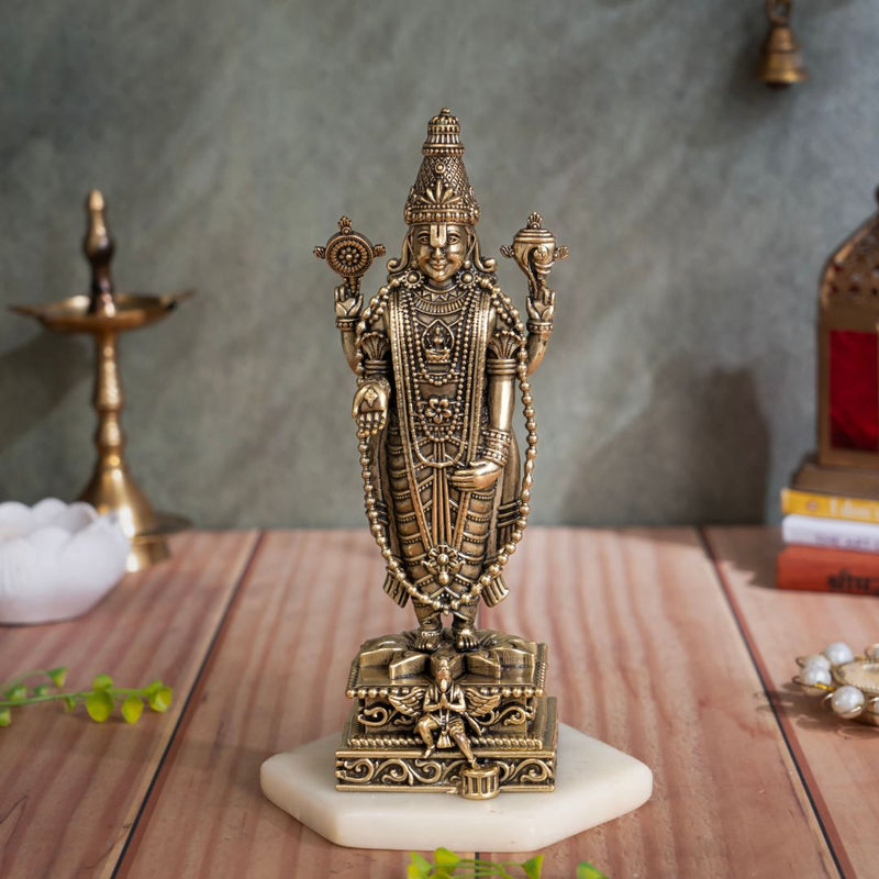 Brass Standing Tirupati Balaji Murti with Garuda Base (8 Inch)
