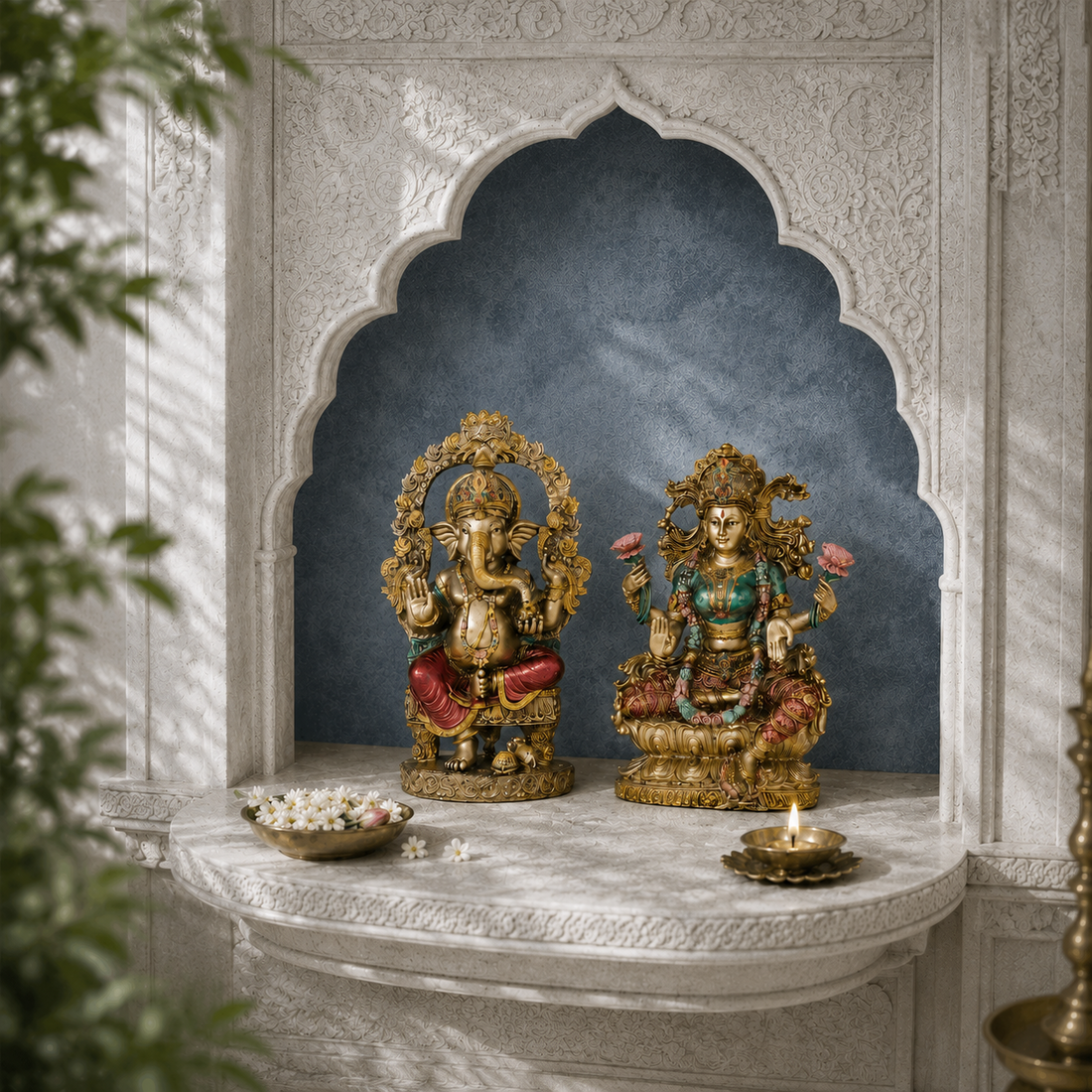 Ganesh Lakshmi antique murti pair 10 inch styled mood image