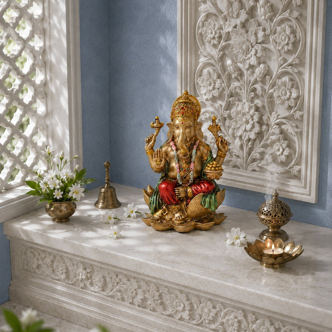 Ganesha Vighnaharta antique idol 7 inch close-up hero image