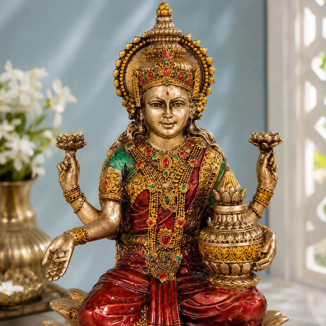 Goddess Lakshmi antique idol 7 inch front close-up hero image