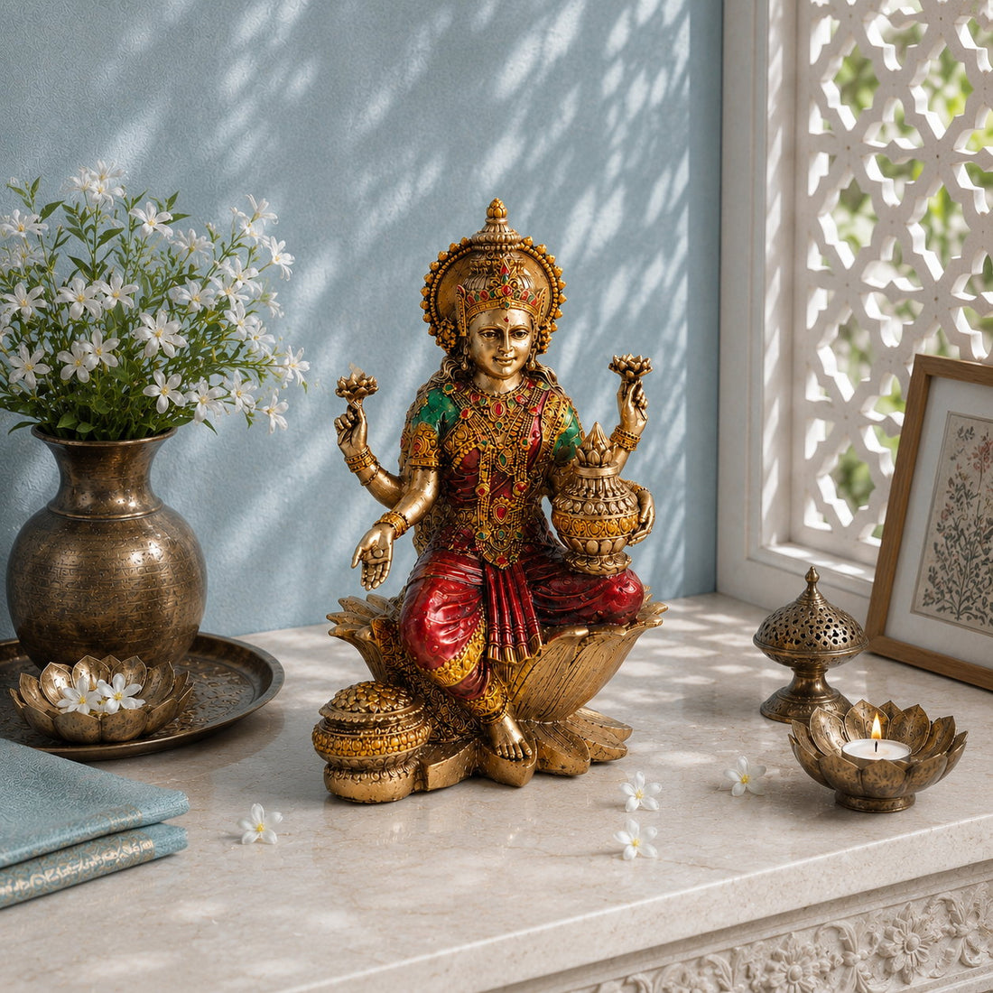 Goddess Lakshmi antique idol 7 inch front close-up hero image