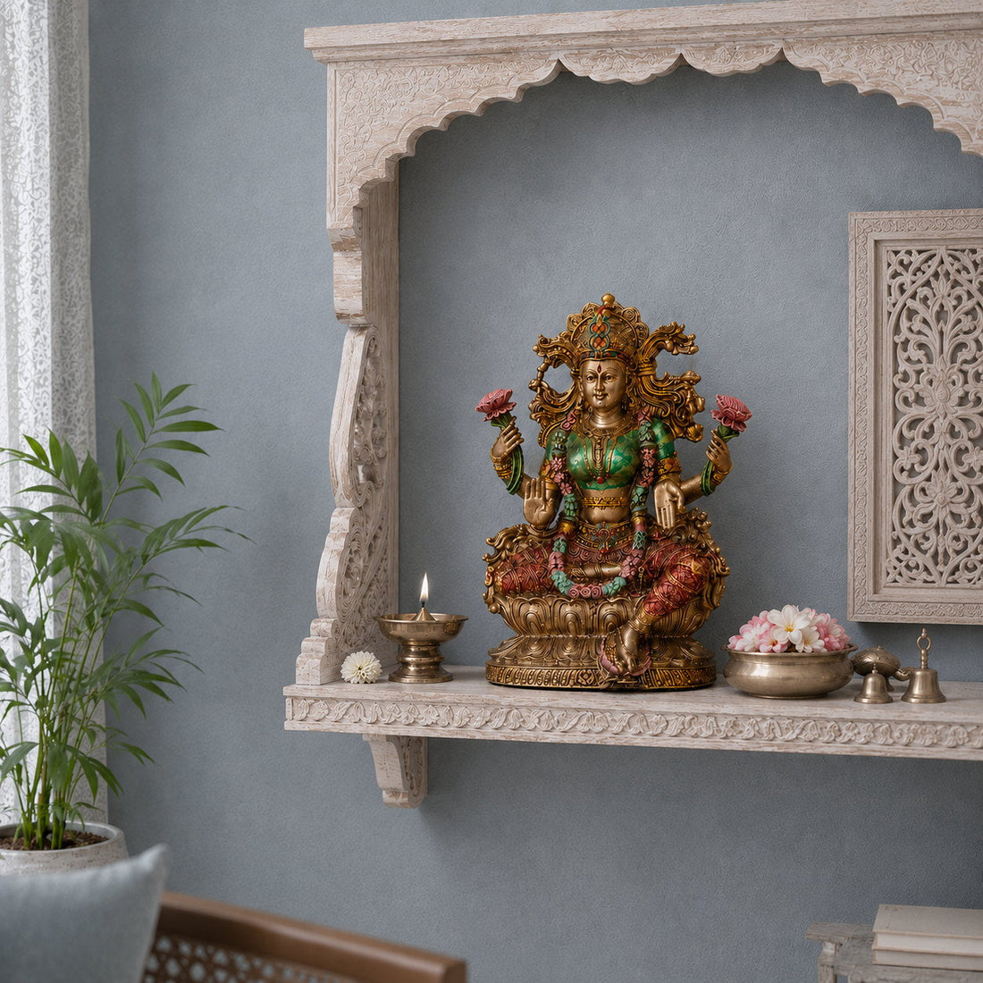 Goddess Lakshmi Maa antique murti 10 inch front close-up hero image